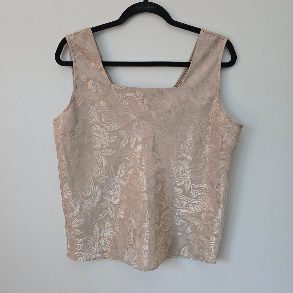 Escapades Vintage Paisley Floral Jacquard Tank Top Champagne Square Neck Blouse